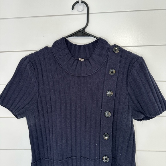 Free People Lottie Navy Blue Ribbed Button Front Mock Neck Sweater Dress XL (A11 - Picture 8 of 11